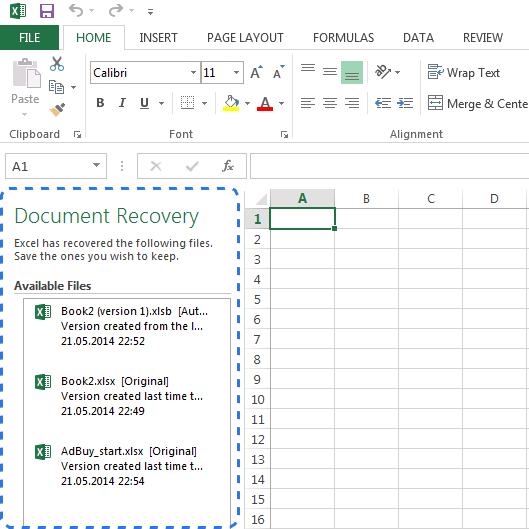 Recuperar Unsaved Archivo Excel 1