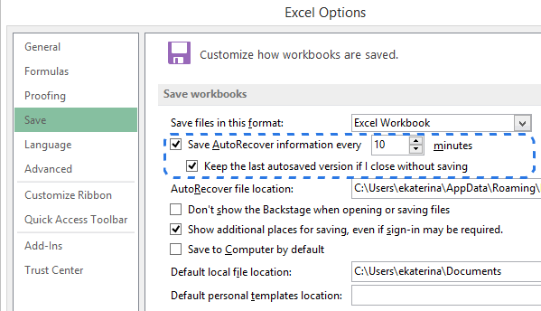 Habilite la opción de Autosave deshabilitada en Excel 2