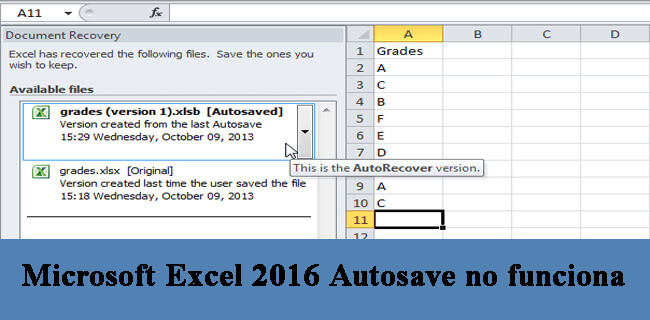 arreglar Autosave No funciona en Excel 2019/2016 problema