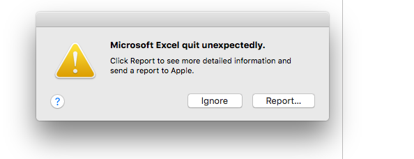 Microsoft Excel Salir inesperadamente Mac Error