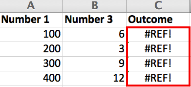 Error de fórmula de Excel # REF 1