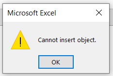 Cannot Insert Object en Excel