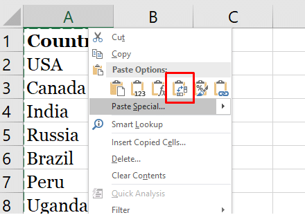 Microsoft Excel Transpose no funciona