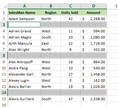  borrar blank filas en Excel 4