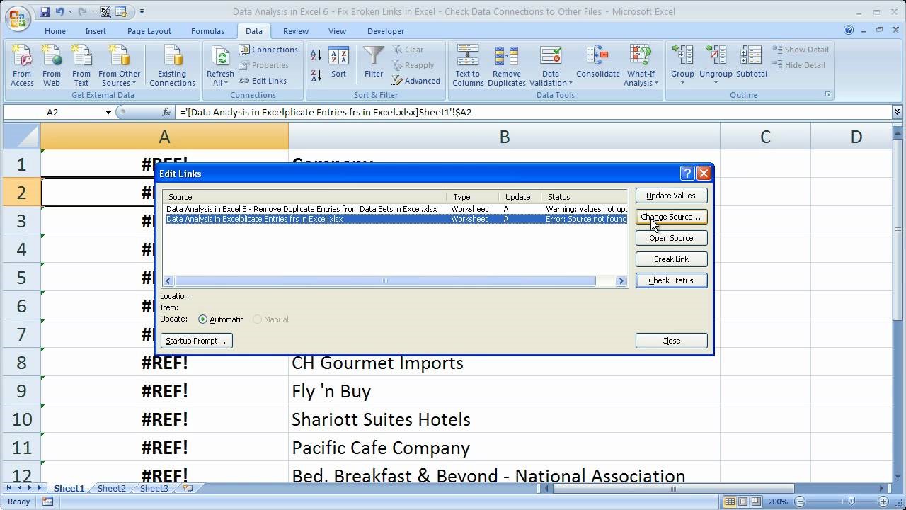 arreglar enlaces rotos en Excel