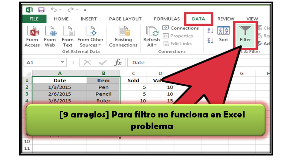 filtro no funciona en Excel problema