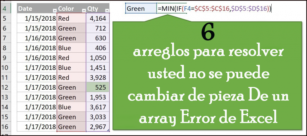 6 arreglos para resolver usted no se puede cambiar de pieza De un array Error de Excel