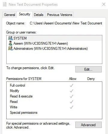 Comprobación de permisos