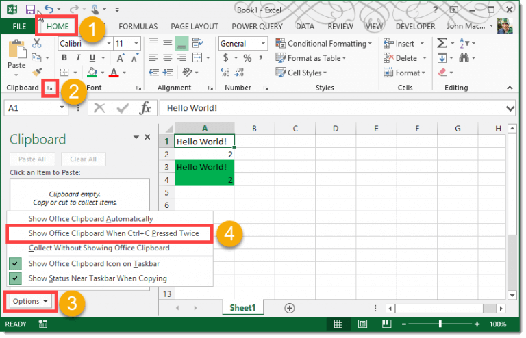 acceso directo para limpiar el portapapeles en Excel