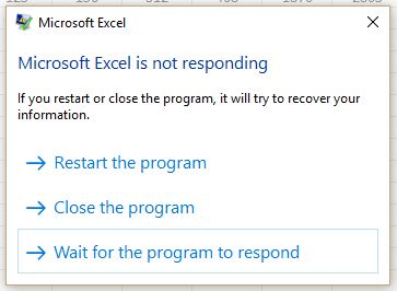 Excel no responde