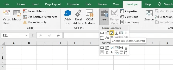 insertar checkbox en excel 2016