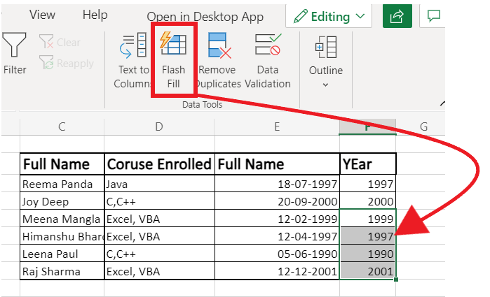 Excel Flash Fill no reconociendo Patrón 