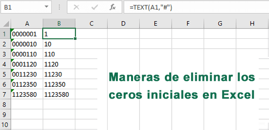 maneras de eliminar los ceros iniciales en Excel