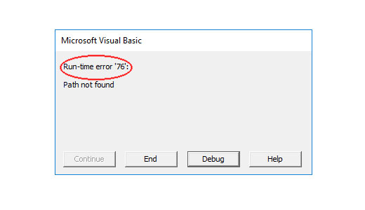 error de tiempo de ejecución 76 Ruta no encontrada Excel