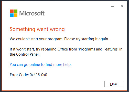 Código de error 0x426 0x0 de Microsoft Excel