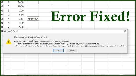 La fórmula que ingresó contiene un error en Excel