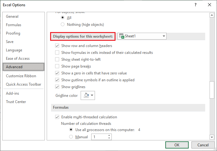 Focus Cell botón No aparece en Excel