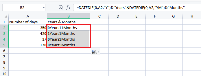convertir días a meses en Excel