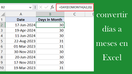 convertir días a meses en Excel
